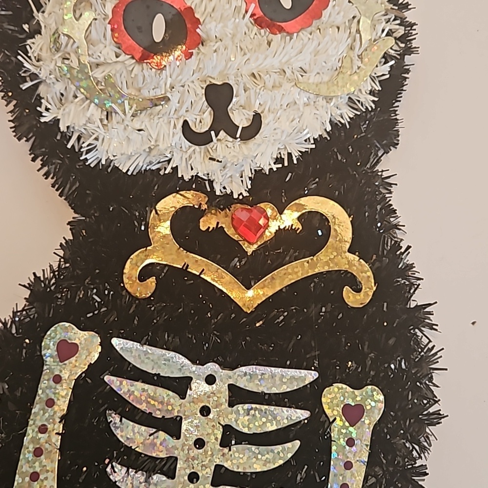 Hand crafted Halloween Cats Set of 2 Black Cats Handmade Holographic Bone detail - Picture 9 of 17